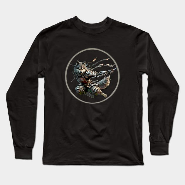 Junkyard Dog Samurai Cyber-Punk Design Long Sleeve T-Shirt by Coder-T